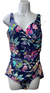 Maxine Of Hollywood Shirred Front Surplice One Piece Swimsuit MM2AW38 Size 12
