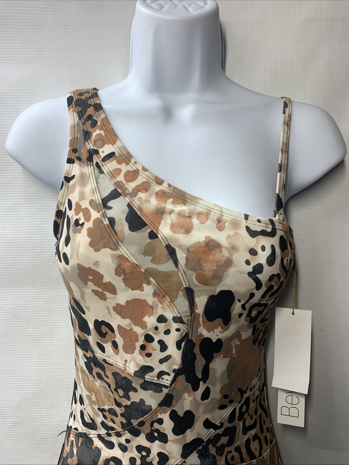 Beyond Control Women Brown Multi Mesh Animal-Print One-Shoulder One-Piece Size 6