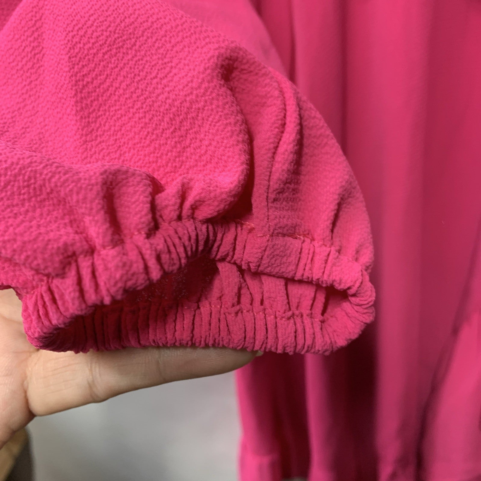 Pink women's London Times V-neck dress with ruffle details and long sleeves, casual style, size 6 by The Family Flips.