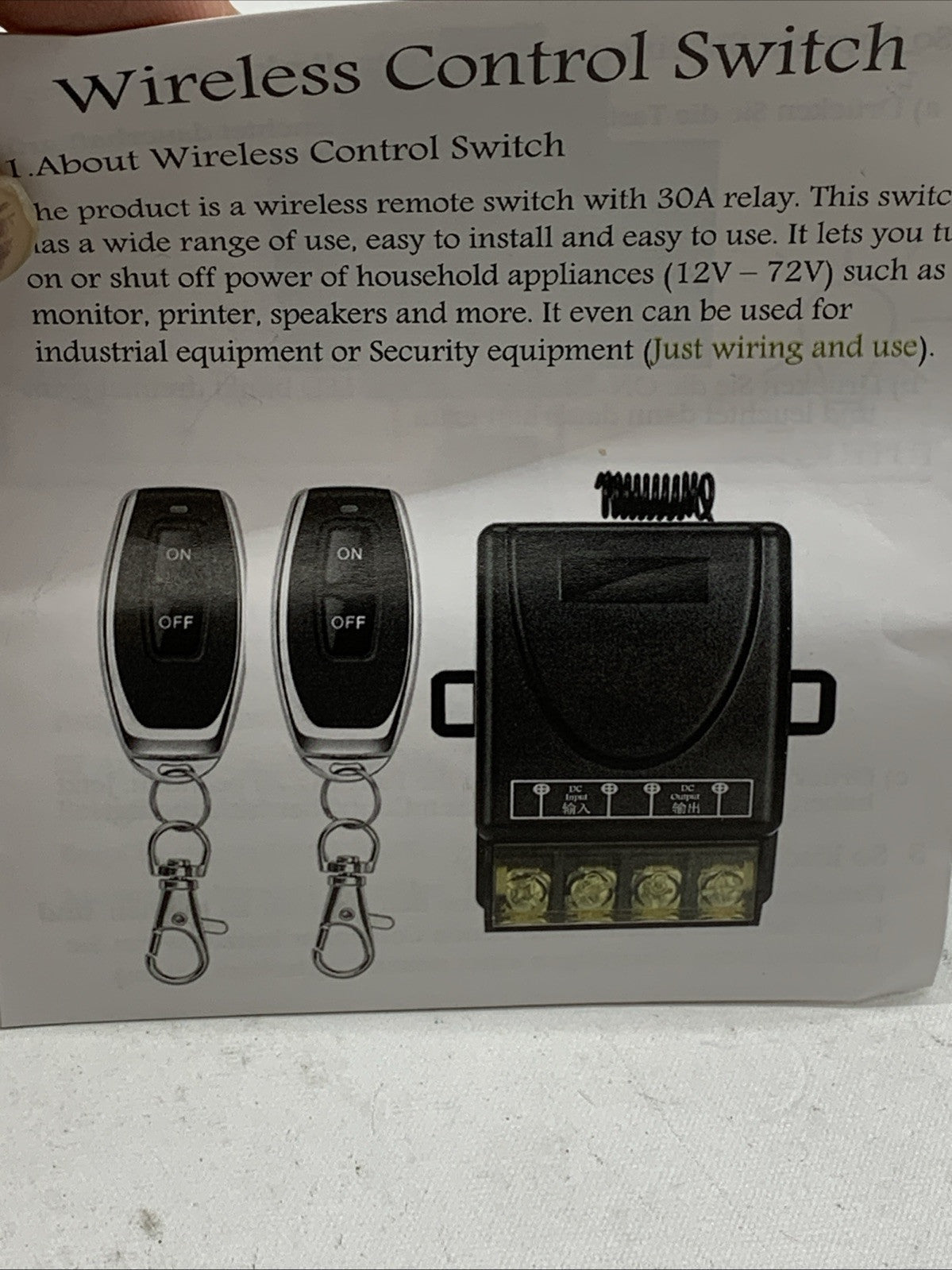AC110V Wireless Control Light Switch and Receiver kit 12v-72v /30A Relay RF