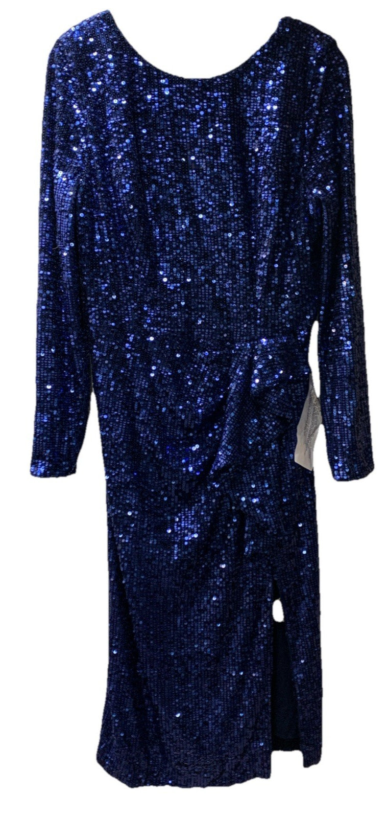 Dress The Population Blue Sequin Front Slit Long Sleeve Cocktail Dress Size XXL