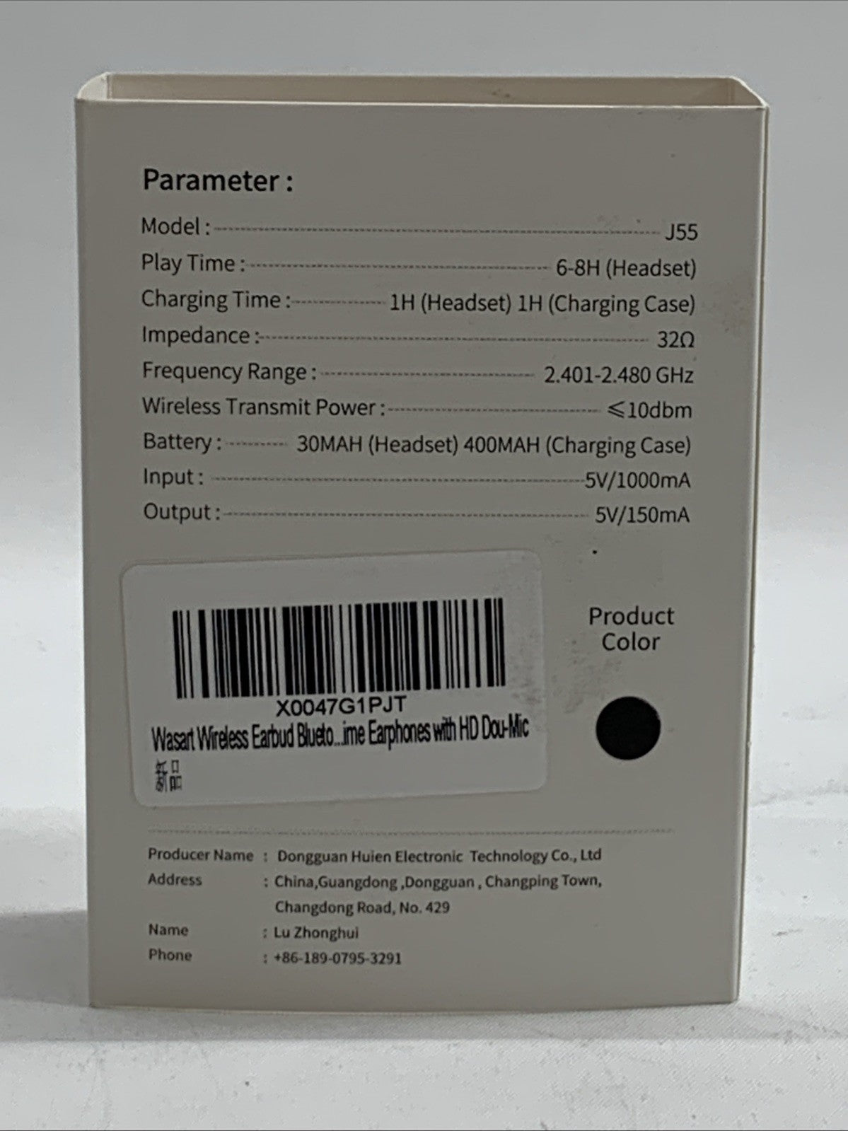 Wasart J55 True Wireless Earbuds HI-FI Sports Running Earphones Bluetooth 6-8H