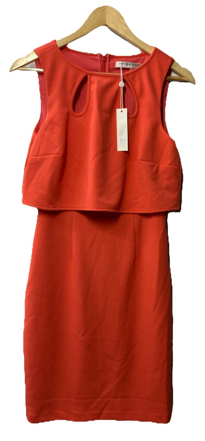 Trina Turk Women's Red Faux Layer Cutout Electric Dress Size 2 Orange Sleeveless