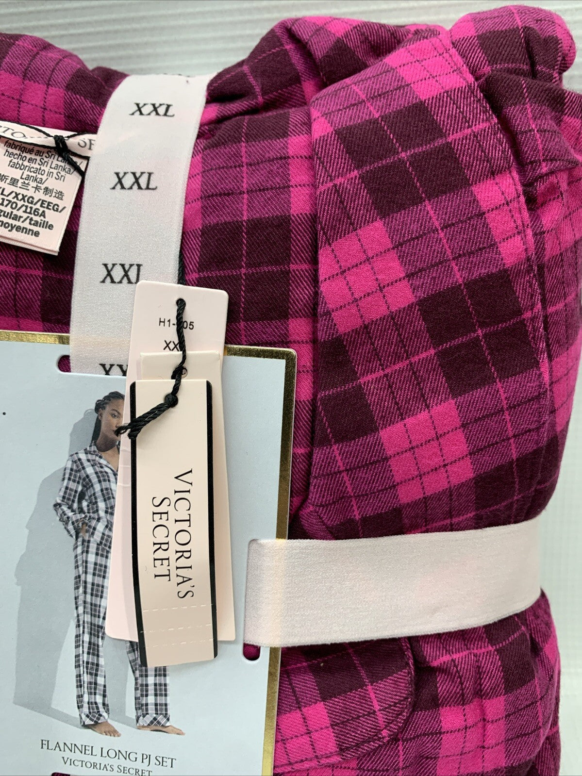 Pink Plaid Victorias Secret SleepwearFlannel Long Pajamas Set Plaid XXL Pull-on