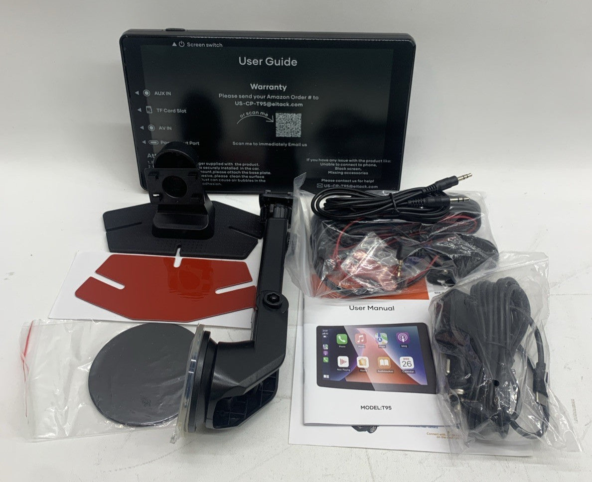 T95 Portable Wireless Carplay Stereo Touchscreen with 4K Dash Cam: Portable 9”