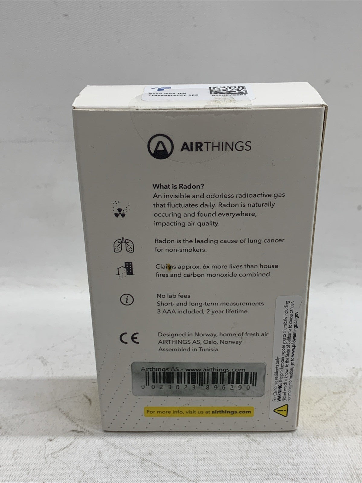 Airthings Corentium Home Digital Radon Detector QRI Battery Operated Portable