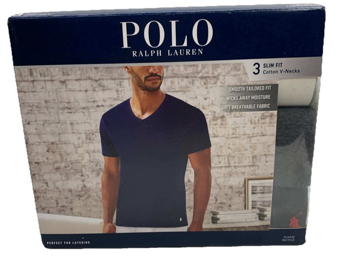 Polo Ralph Polo Lauren Men's Classic Fit Cotton V-Neck Undershirt Large - 3 Pack