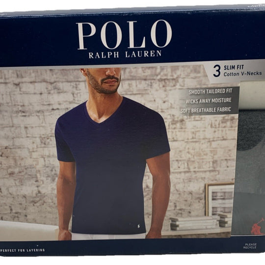 Polo Ralph Polo Lauren Men's Classic Fit Cotton V-Neck Undershirt Large - 3 Pack