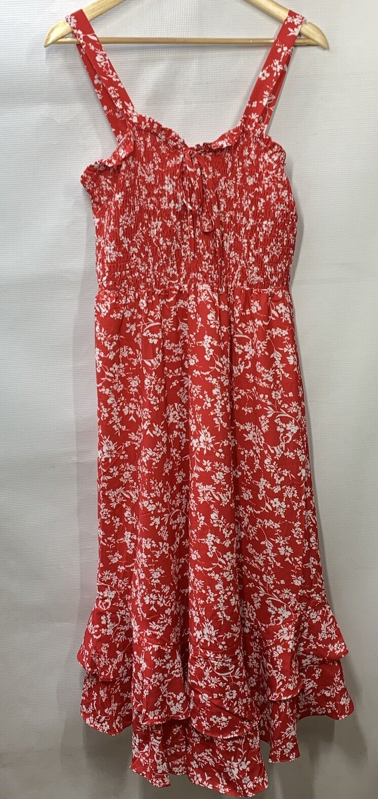 GRACE KARIN Women's Summer Floral Boho Dress Square Neck Strapped Swing Red (L)