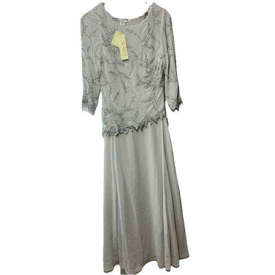 J Kara Women's Scoop Neck 3/4 Sleeve Beaded Top Long Evening Dress, Size 12 Gray