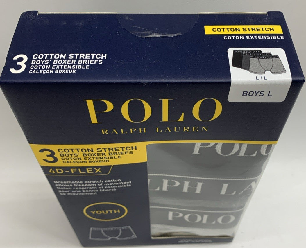 Polo Ralph Lauren 3-pack Boys 4D- Flex Cotton Stretch Gray/black Boxer Briefs L