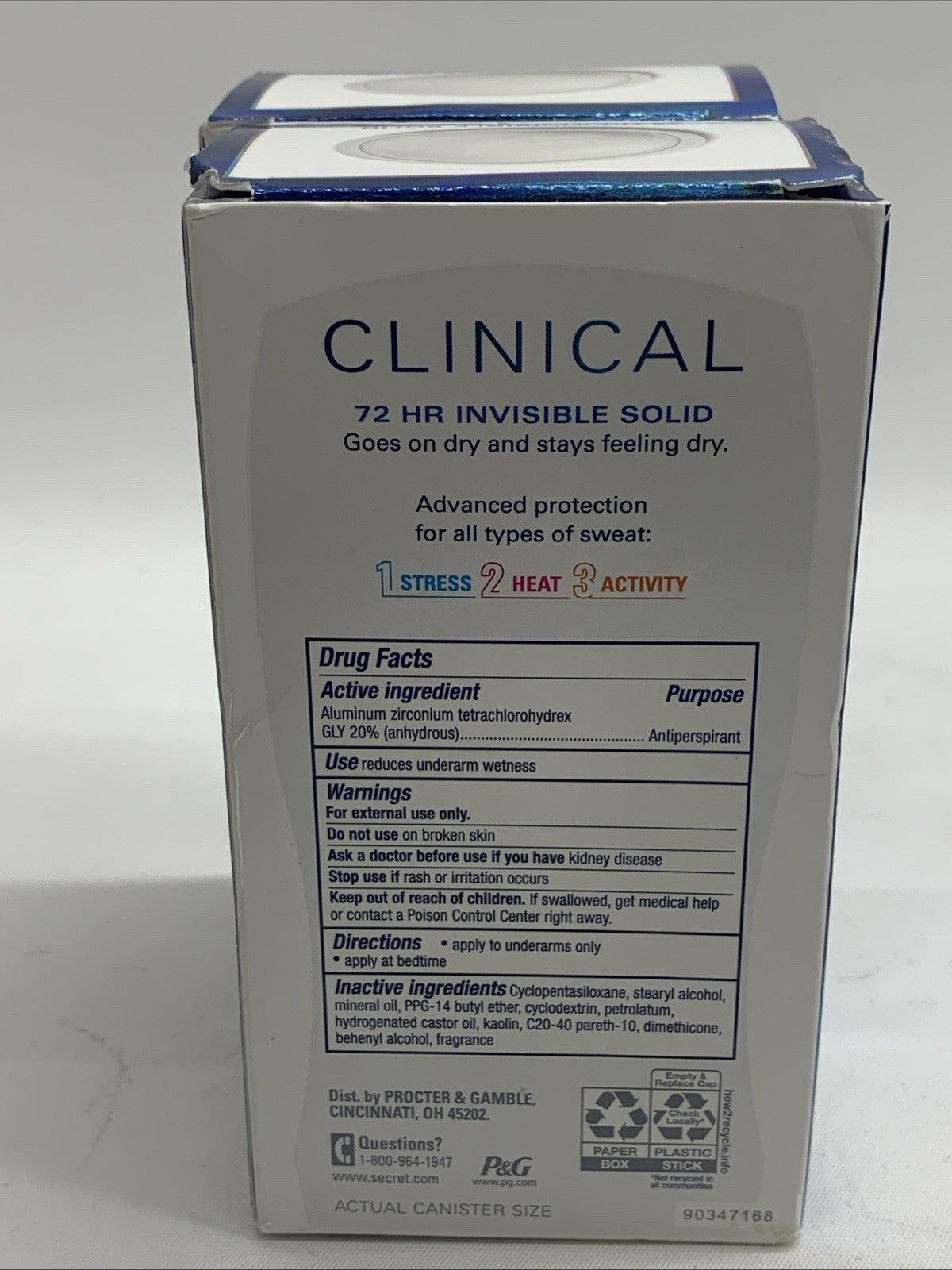 Secret Clinical Strength Antiperspirant 72hr Solid Free Sensitive 1.6oz 2 Pack