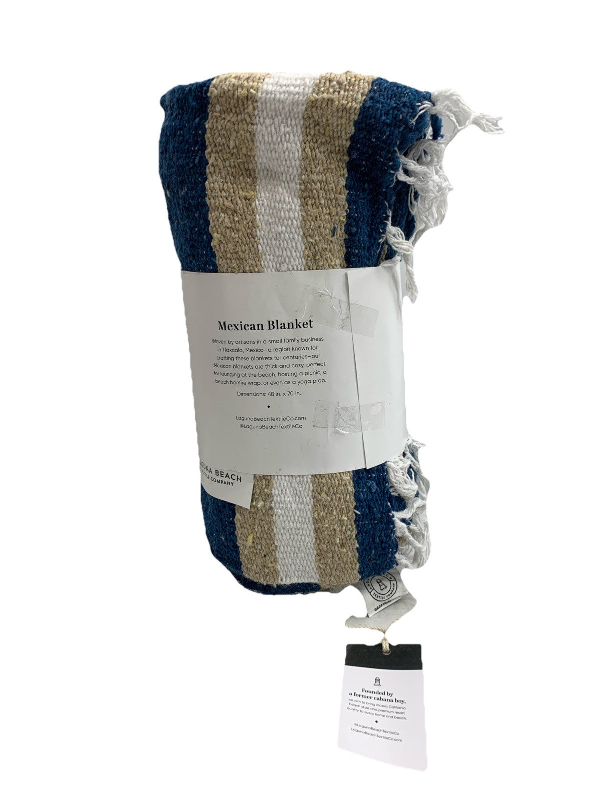 Navy/Tan Mexican Blanket by Laguna Beach Textile Co - Beach, Yoga, Camping,