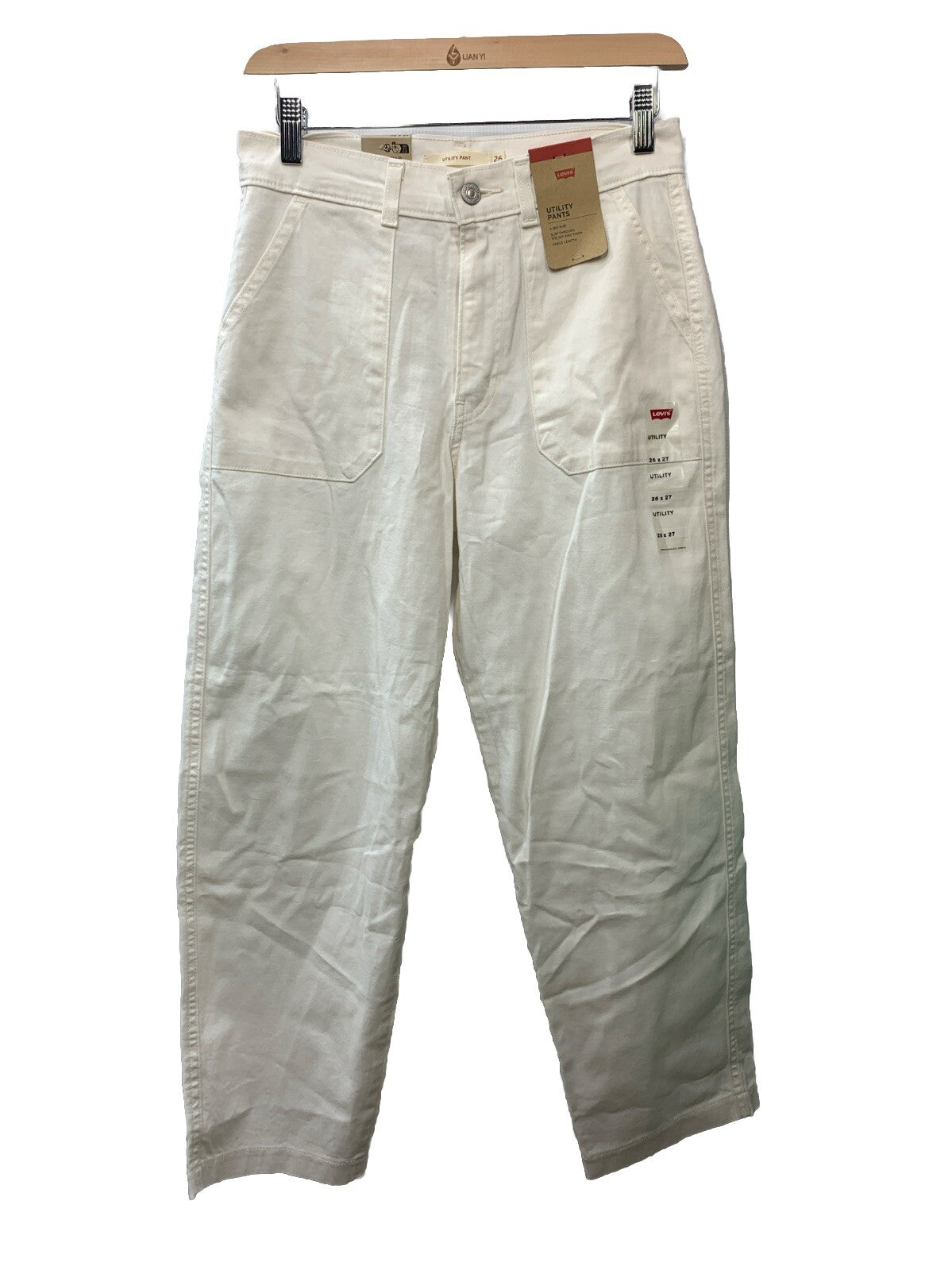 Levi's Women's Utility Long Pant Size 26x27 White A75430002 Loose with Pockets