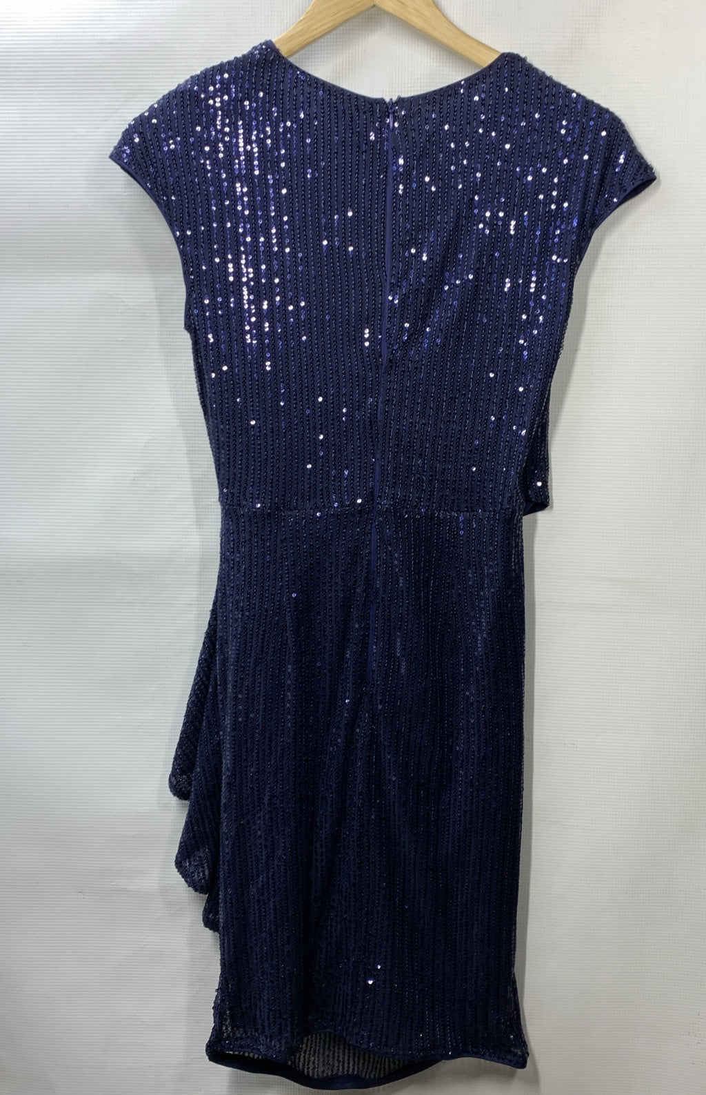 Grace Karin Sparkly Sequin Faux Wrap Short Sleeve Dress V-Neck Navy Size Small