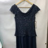 J Kara Women's Size 10 Flutter-Sleeve Embellished Popover Dress Navy (669) 3417N