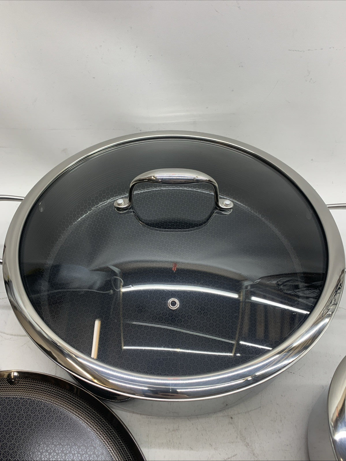 HexClad Hybrid Stainless Steel Cookware 5Piece Set w/Cover Lid & Griddle - USED