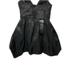 Black strapless mini evening dress by BCBGMAXAZRIA with ruched detailing, size 6, for women’s elegant occasion wear.