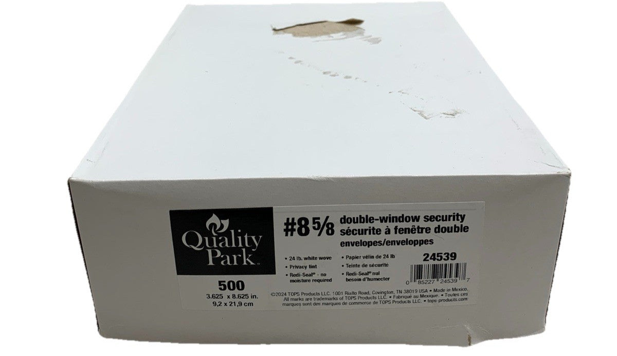 Quality Park 24539 #8 5/8 Redi-Seal Double Window Security Envelopes. Box (500)