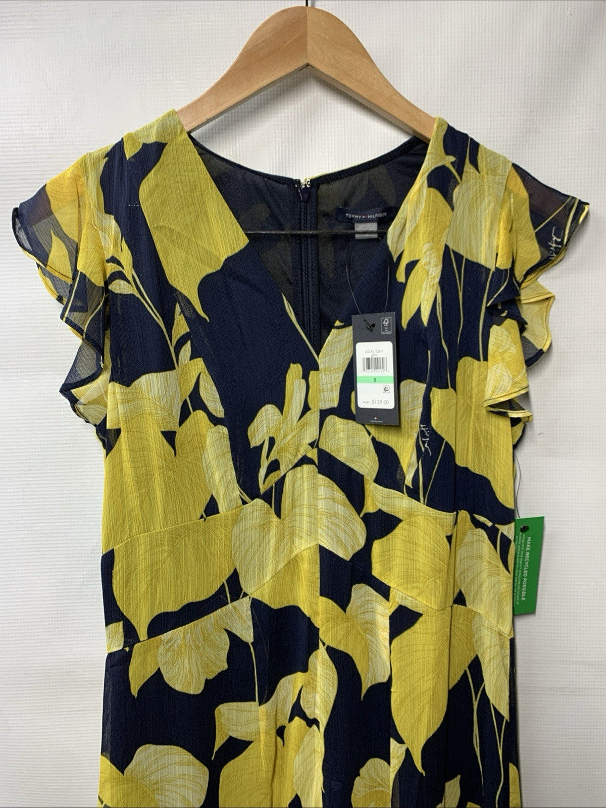 Tommy Hilfiger Womens Chiffon Flutter Sleeve Hem V-Neck Midi Formal Dress Size 8