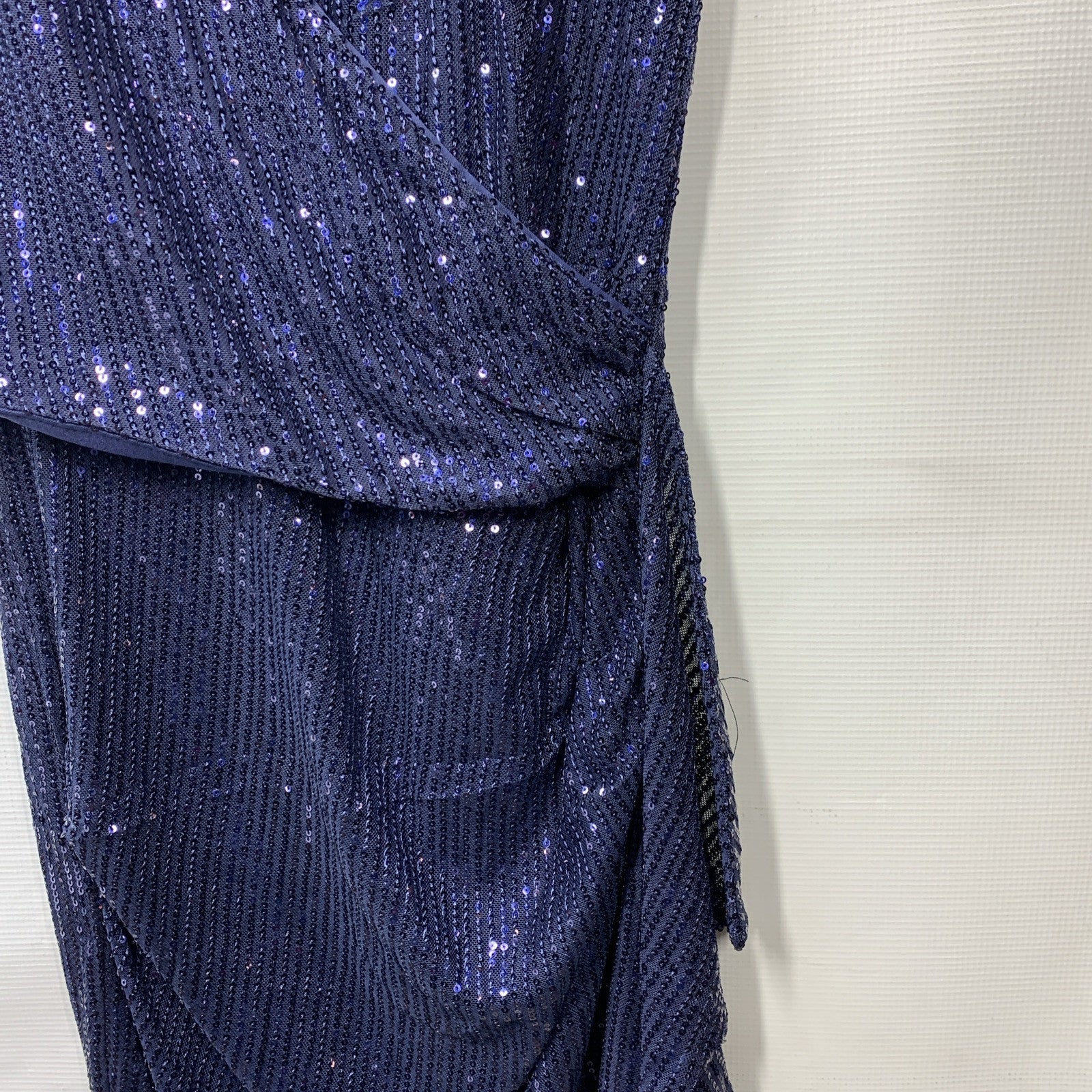 Grace Karin Sparkly Sequin Faux Wrap Short Sleeve Dress V-Neck Navy Size Small