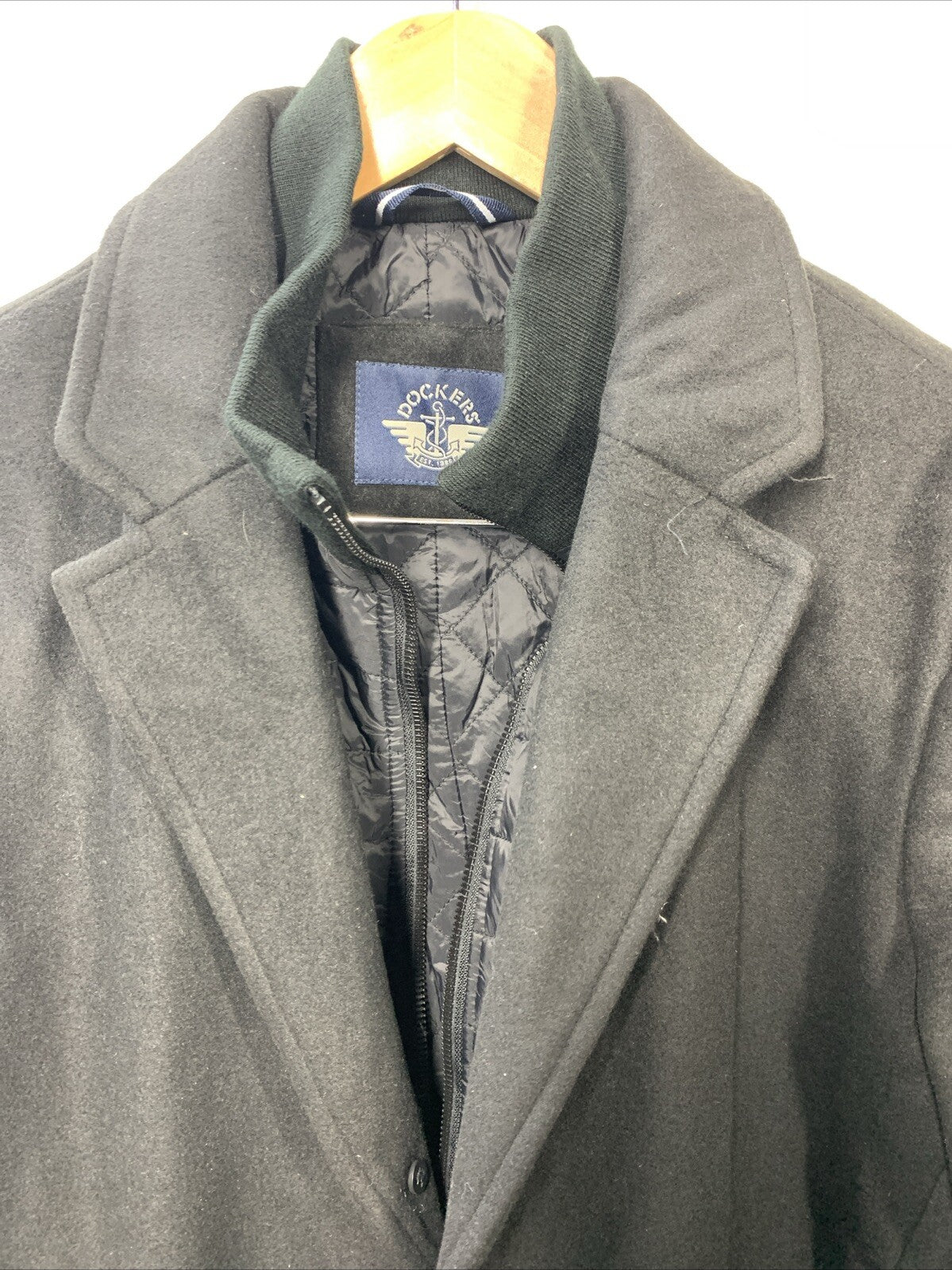 Dockers Men's Henry Wool Blend Top Coat Black Size Large Long Sleeve with Pocket