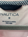 Nautica women's pink short sleeve cotton polo shirt with 5 buttons, size M, from The Family Flips, featuring a classic polo design.