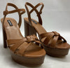 Nine West Women's Rast Platform Block High Heeled Sandal Brown 9M Open Round Toe