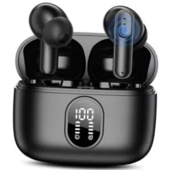 Wireless Earbuds Bluetooth 5.4 Headphones 42H Long Playtime LED Power Black