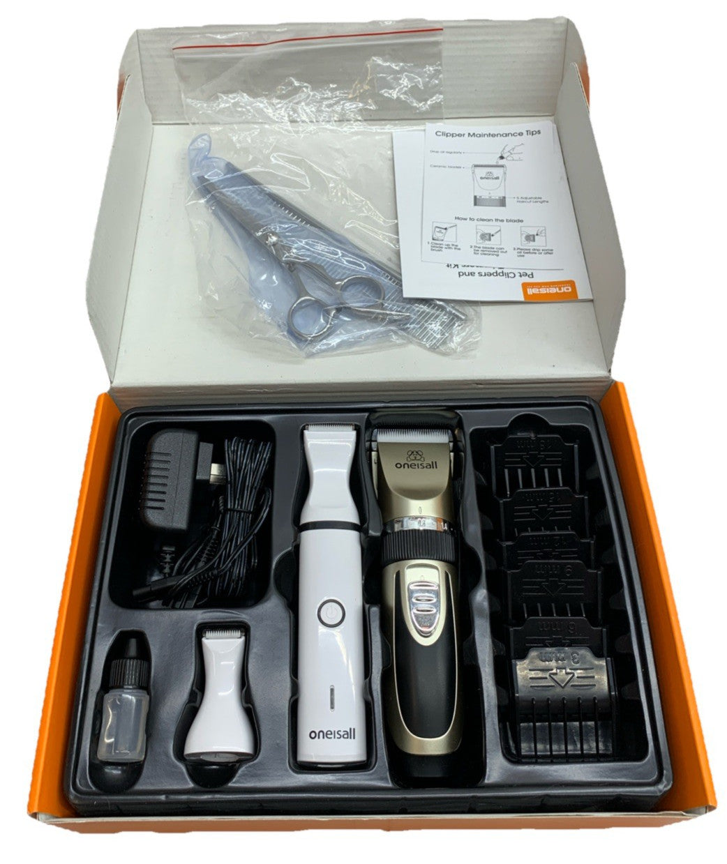 oneisall Dog Clippers & Dog Paw Trimmer Kit 2 in 1 Low Noise Cordless Dog Groom