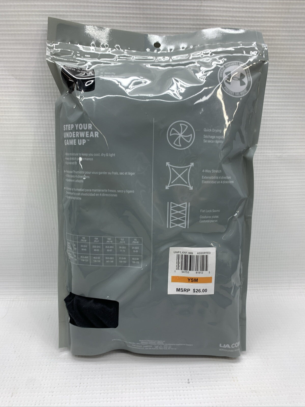 UNDER ARMOUR UA COTTON STRETCH BOXERJOCK BOXER BRIEFS YOUTH - 4 Pack - Sz YSM