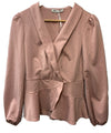Long Lantern Sleeve Work Formal Top Pink Size Small Wrap V-neck Shawl Collar