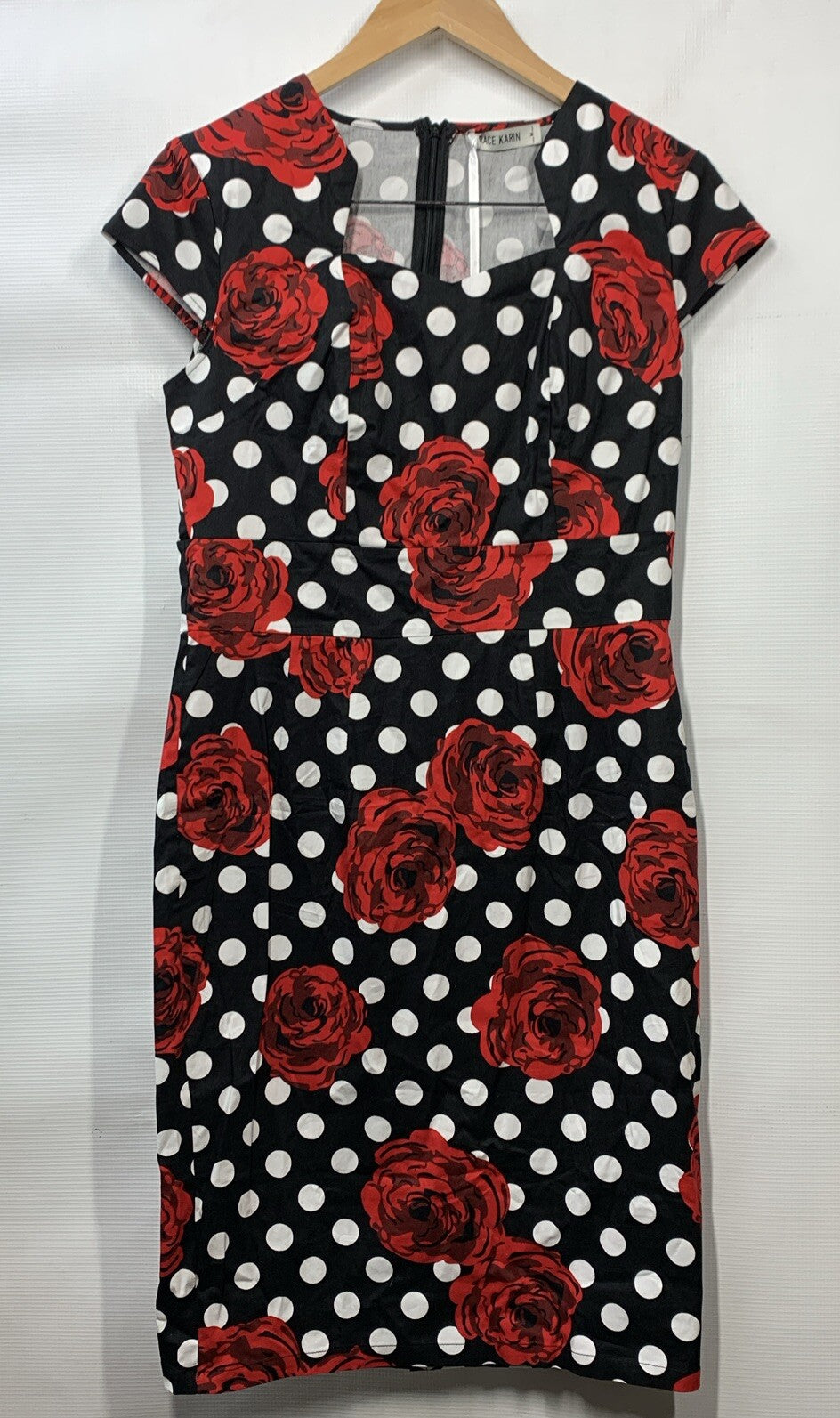 Grace Karin Retro 50s Polka Dots and Roses Pencil Dress Blk /Red/White Medium