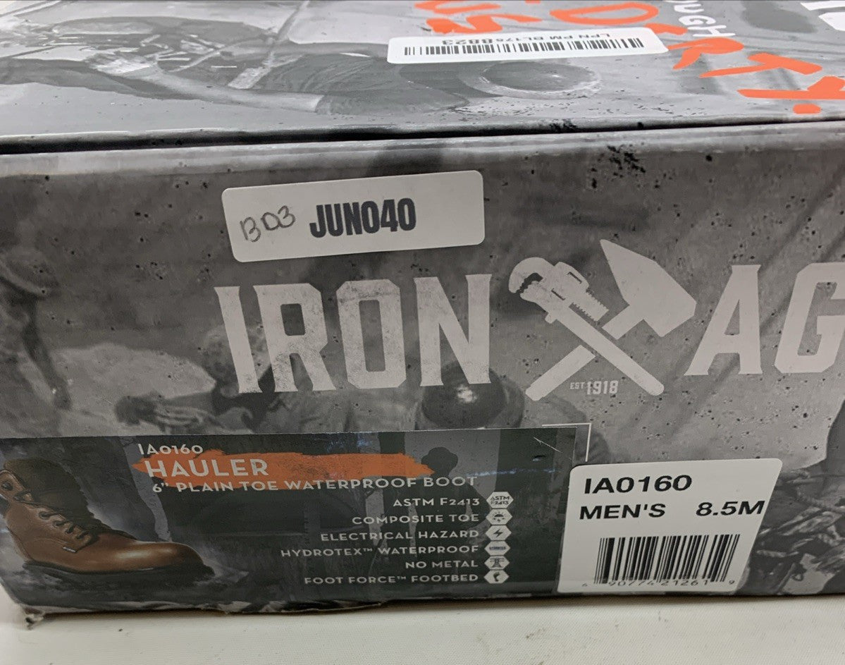 Iron Age Hauler 6” Plain Toe Waterproof Work Boot Size 8.5 Brown IA0160 Lace-up