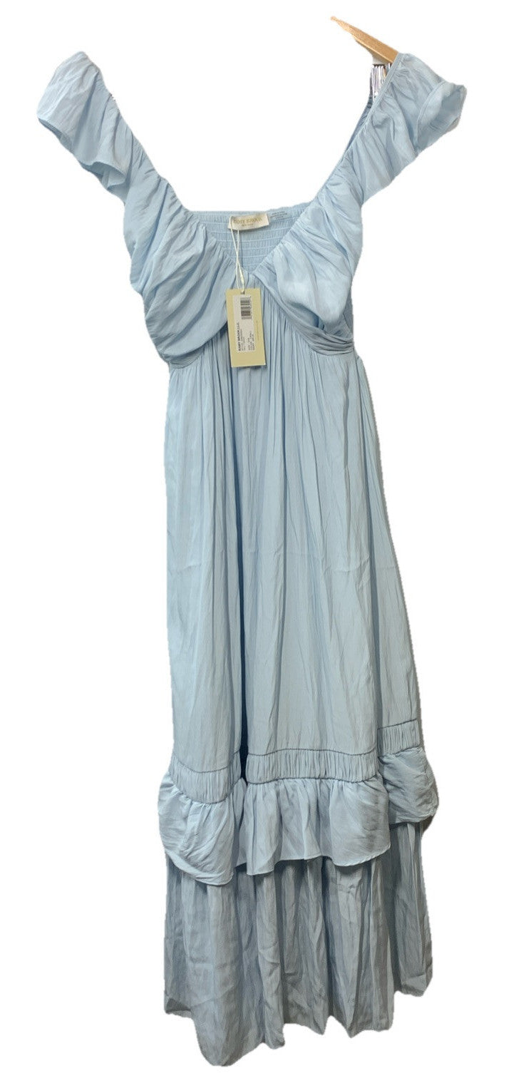 Ramy Brook Dress Satin Tiered Ruffle Baby Blue Nelly Smocked Dress XXS V-Neck