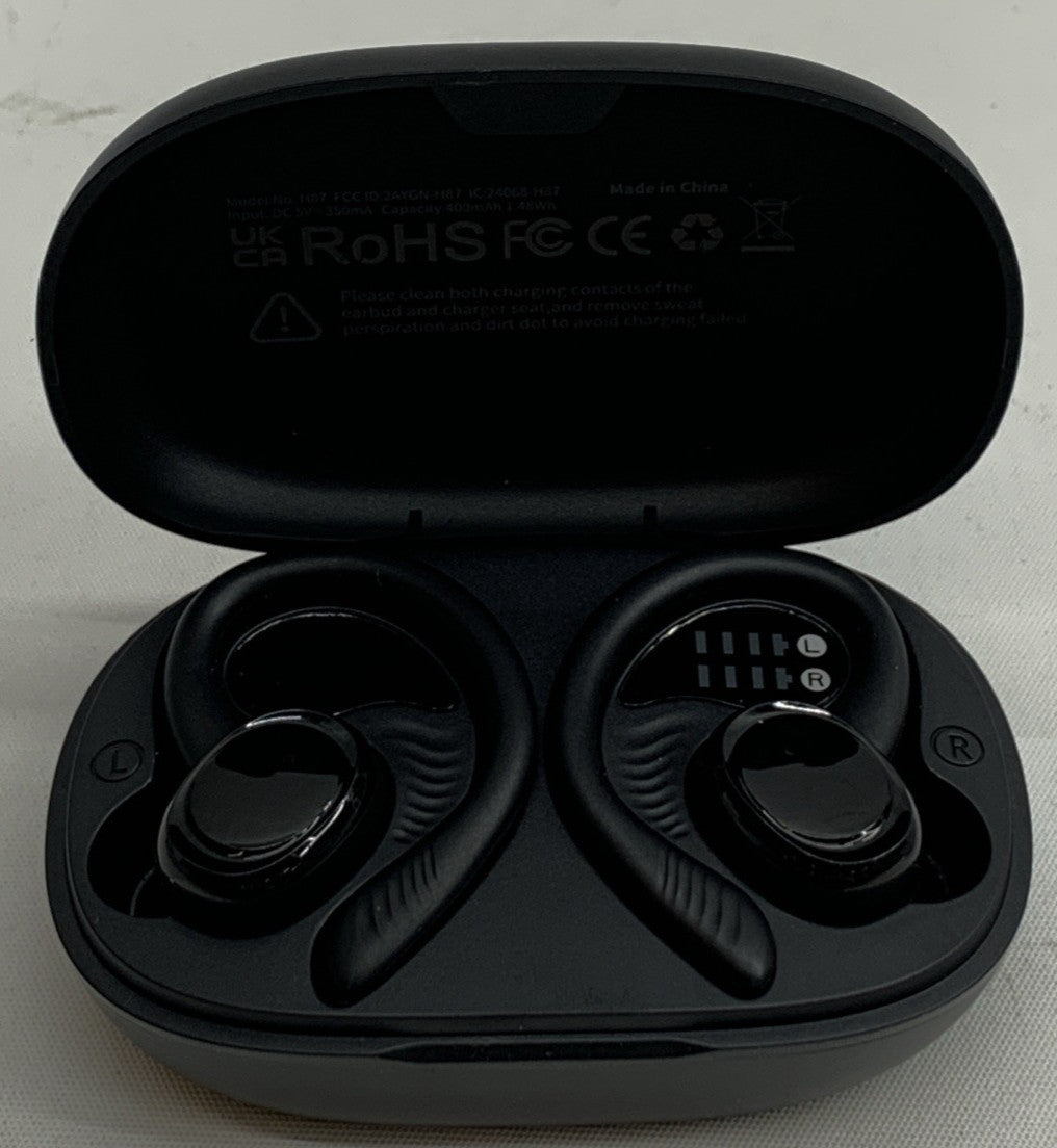 Wireless Earbuds Sport H87 2025 Bluetooth 5.4 Headphones with Earhooks, A-Black