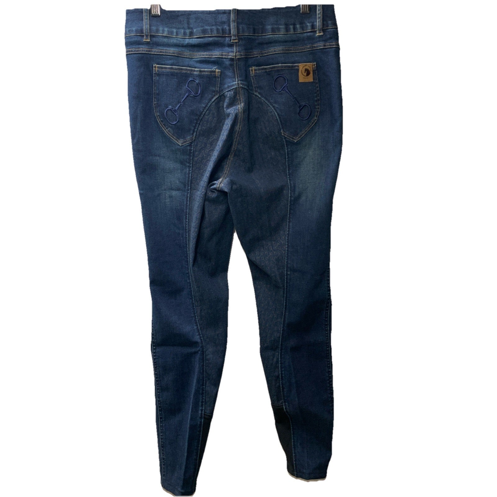 Horze Kaia Womens High Waist Denim Silicone Full Seat Breeches Dark Blue Size 32