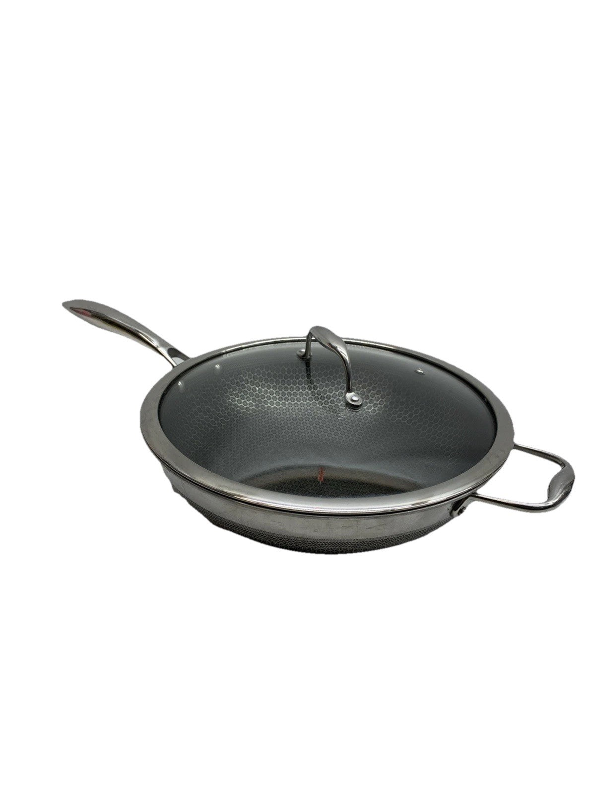 HexClad Hybrid Nonstick 12-Inch 2-Piece Cooking Wok Cookware w/Cover Lid - USED