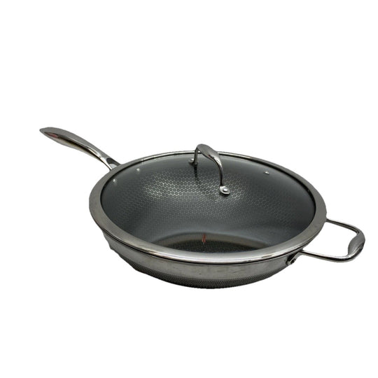 HexClad Hybrid Nonstick 12-Inch 2-Piece Cooking Wok Cookware w/Cover Lid - USED