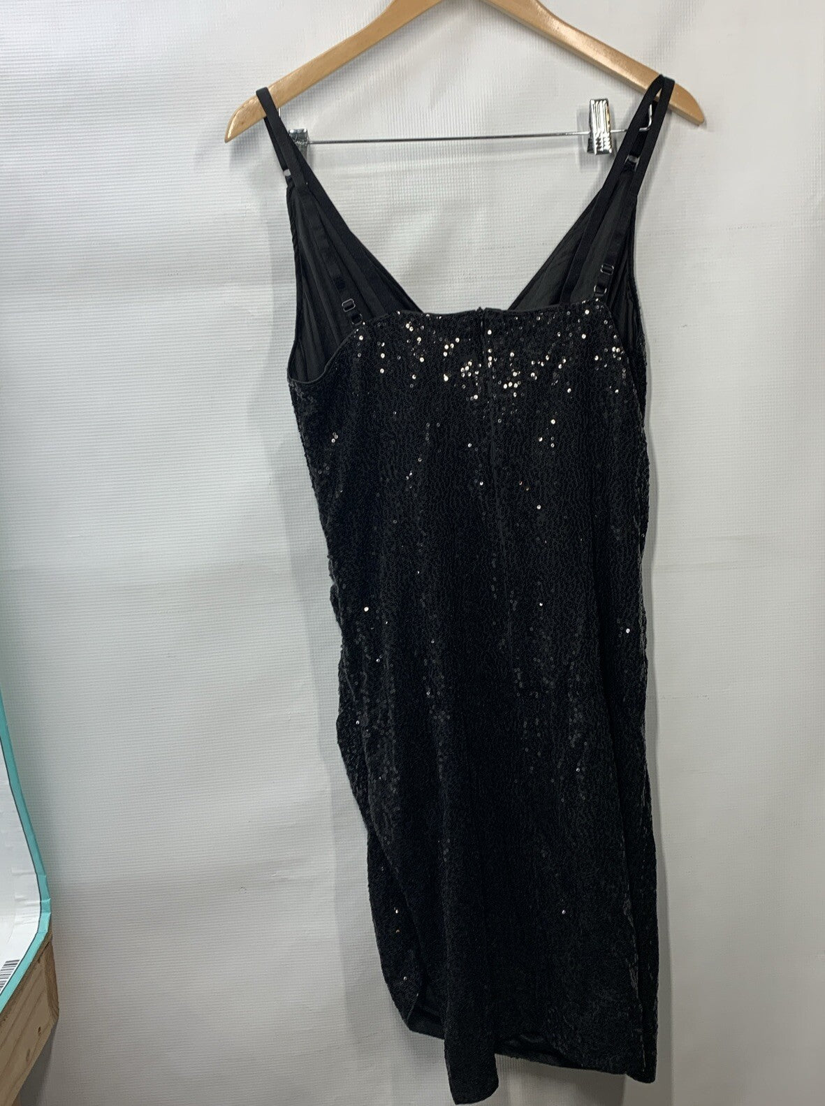 GRACE KARIN Sequin Dress Wrap V-Neck Ruched Bodycon Spaghetti Strap Black Large