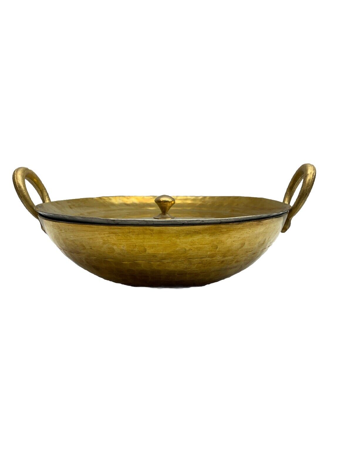 Brass Wok With a Lid, 12-in Kadhai, Nonstick Wok Pan with a Tin Coating 3.2qt