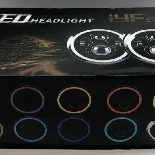 7 Inch LED Headlights Round Halo Angel Eyes DRL Amber Turn Signal Lights 2pc