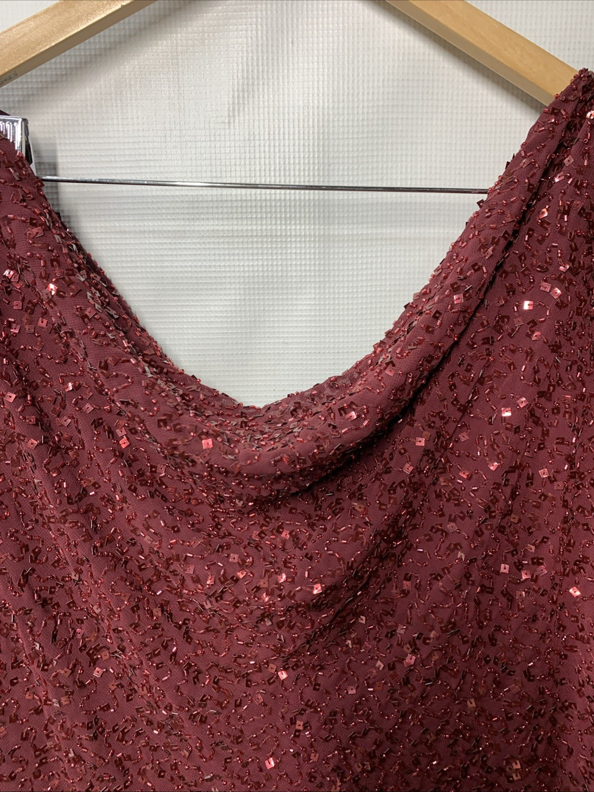 J Kara Women's Beaded Cowl Neck Flutter Sleeve Dress Cranberry Plus Size 22W