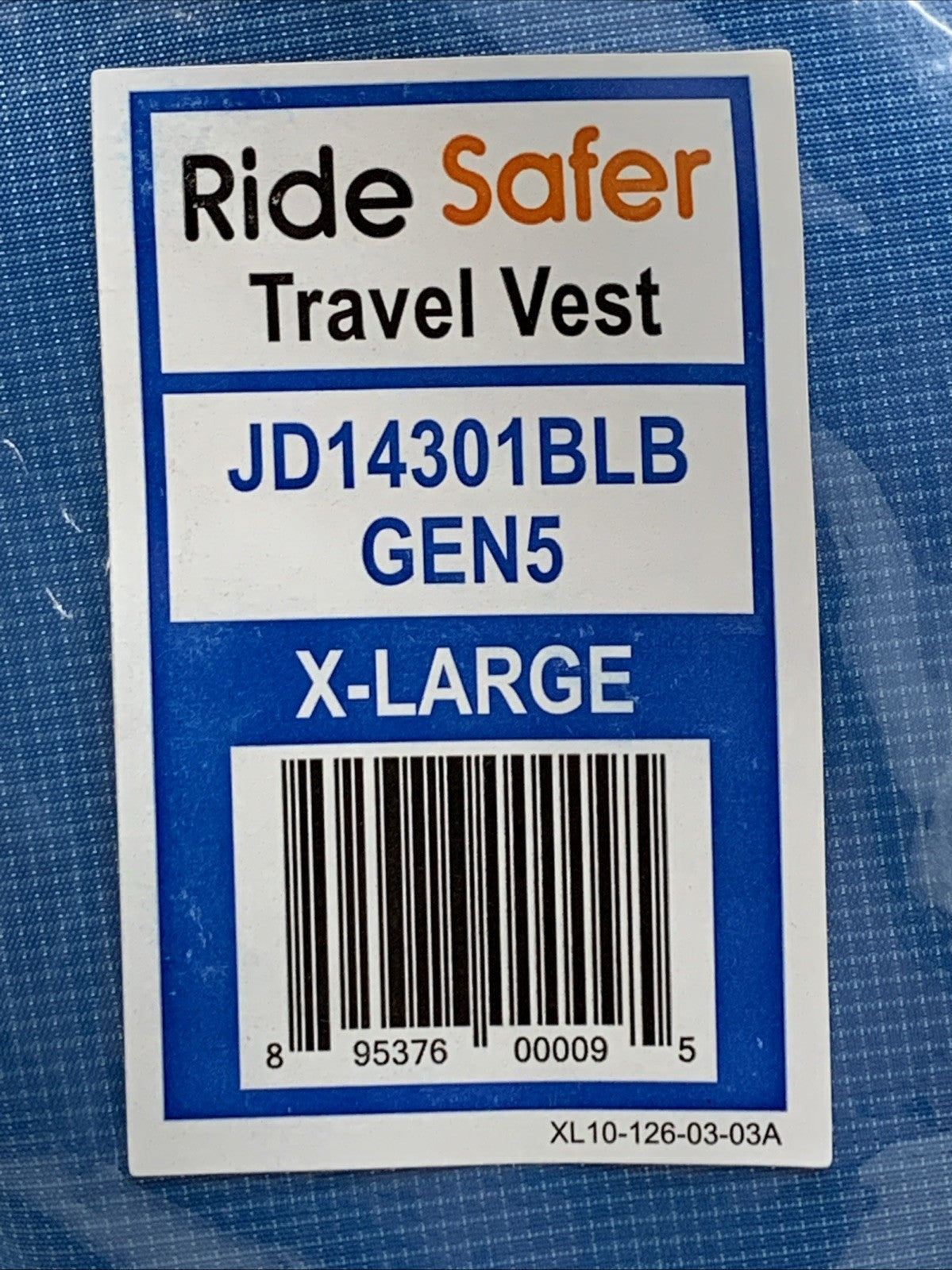 RideSafer Travel Vest JD14301BLB GEN 5 X-LARGE 80-100 lbs Blue Portable Compact