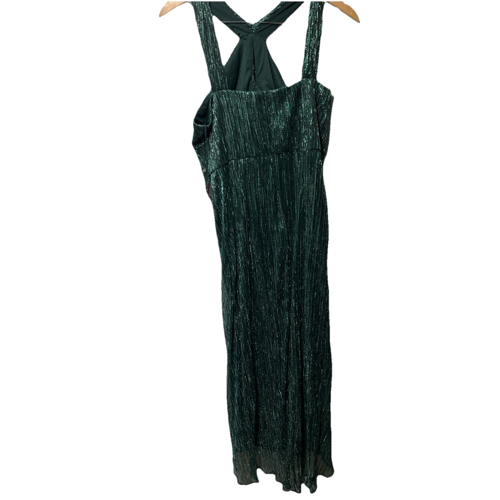 Adrianna Papell Women's Green Halter Crinkle Metallic Midi Dress 8 Green Pine