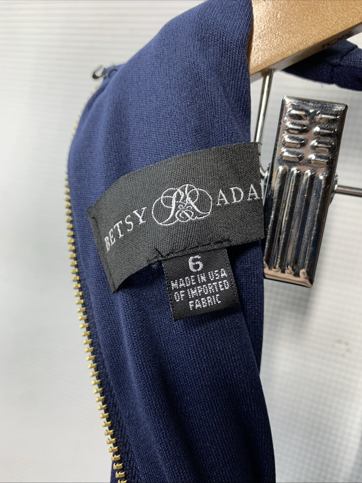 Betsy & Adam Women's Navy Blue Long Sleeveless Crepe Tiered Ruffle Gown Dress 6