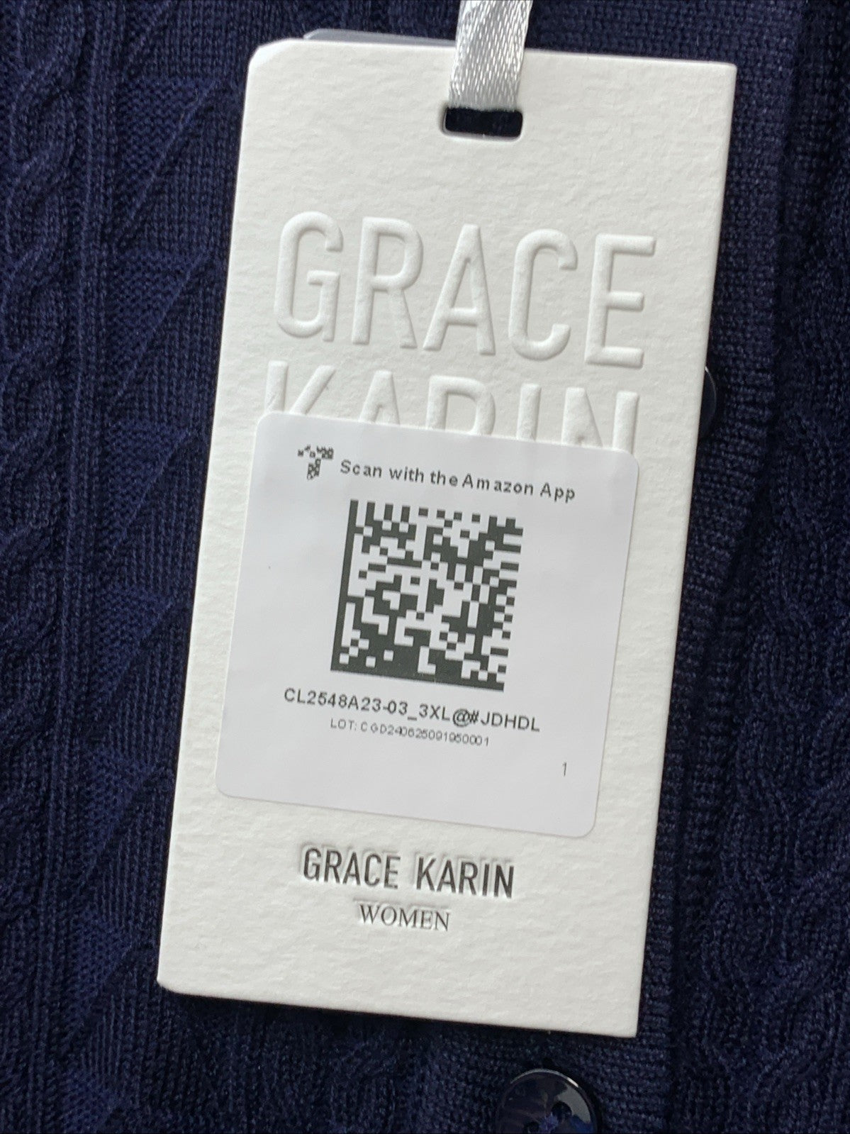 Grace Karin women's long sleeve button-up cable knit cardigan in size 3XL, featuring a cozy textured sweater style.