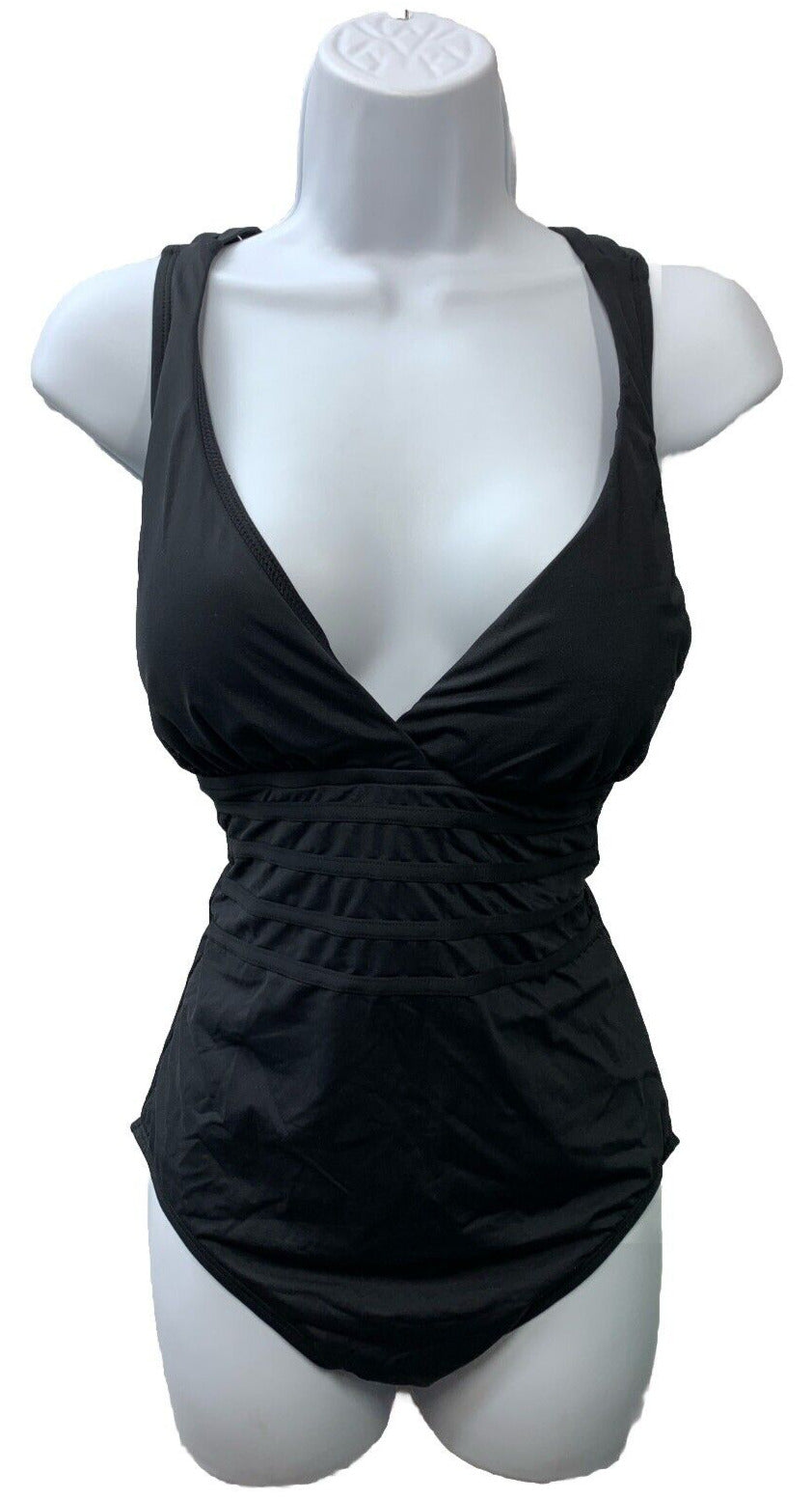 La Blanca Island Goddess Tummy Control One-Piece Swimsuit Size 10 Swimwear Black