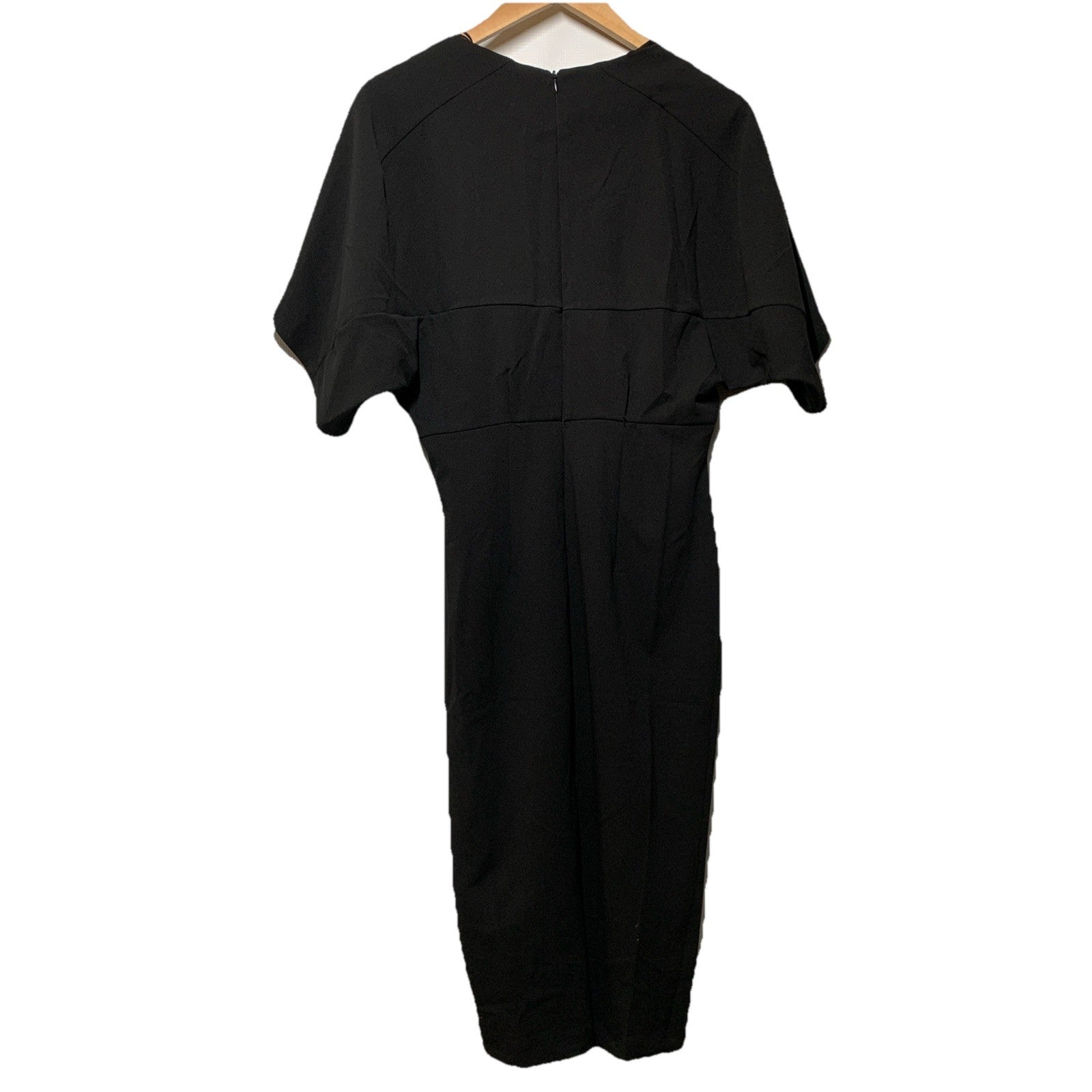 London Times Women's Black Midi Dress V-Neck Office Formal Short Sleeve Size 4