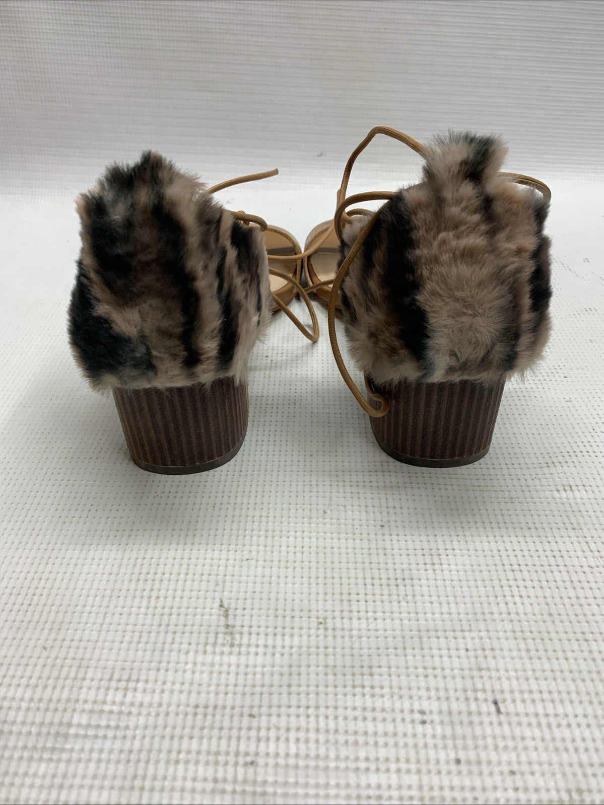 Kelsi Dagger Brooklyn Women's Sam Heeled Sandal Size 7 Brown Open Toe Faux Fur